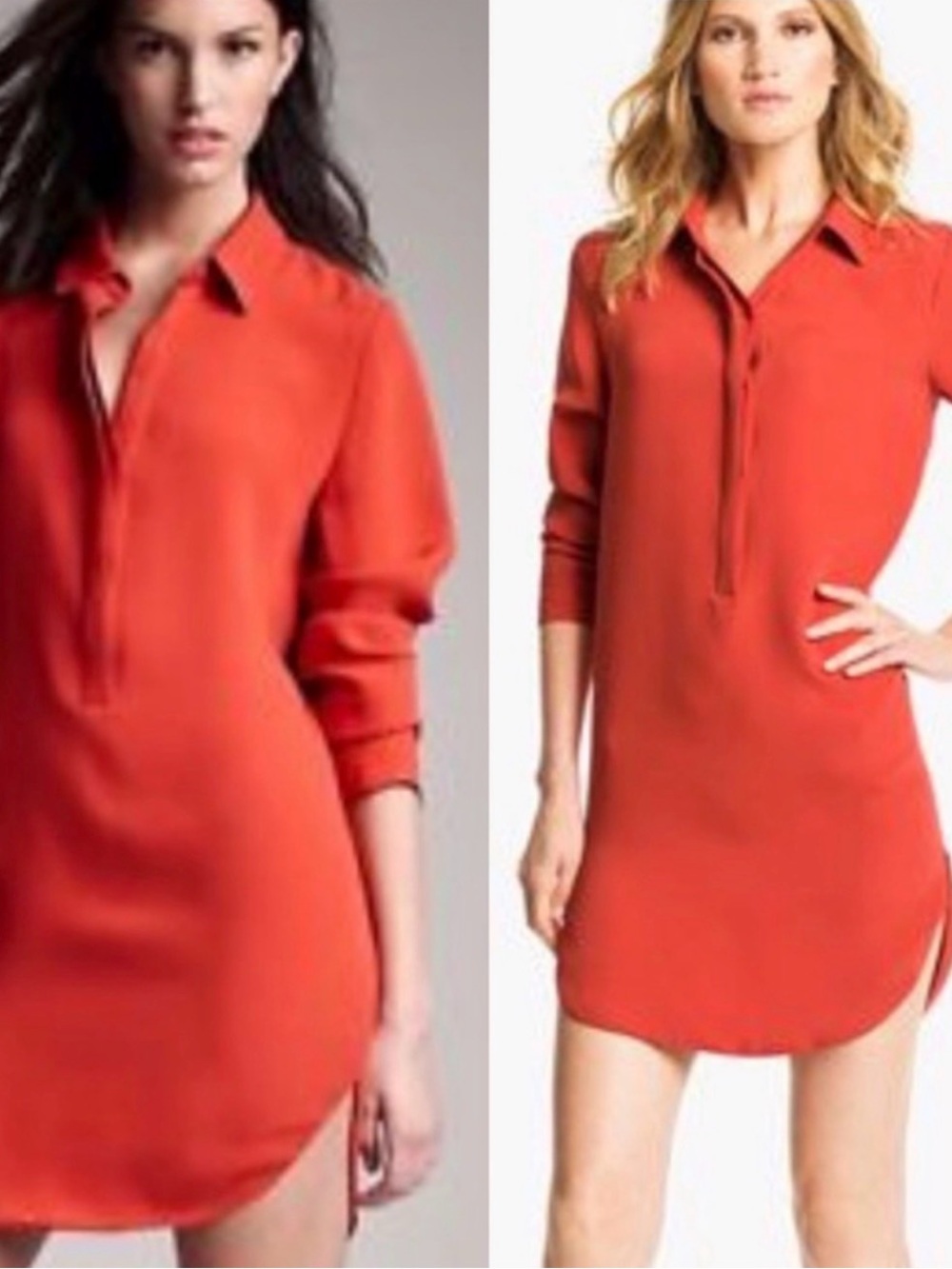 Vince Coral-Orange Collared Mini Shirt Dress